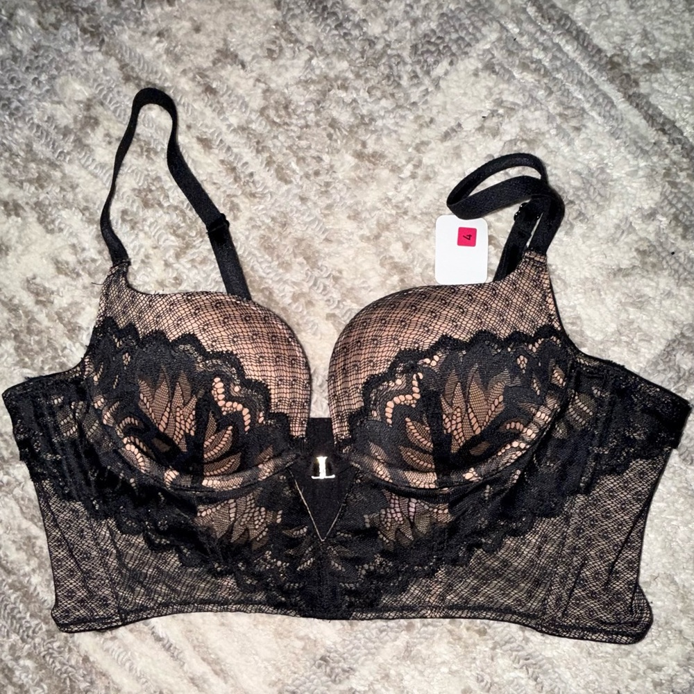 Adore Me Black and Tan Lace Sexy Bra- Size 34A